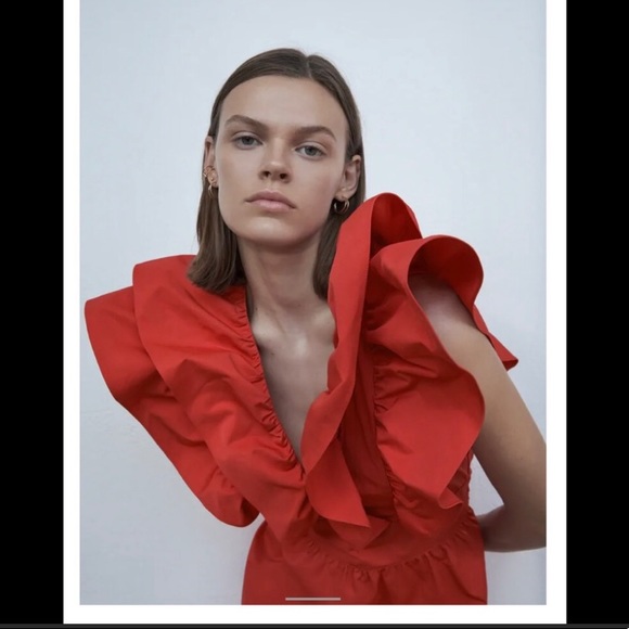 NWOT Red Zara Ruffle Mini Dress - Picture 2 of 8